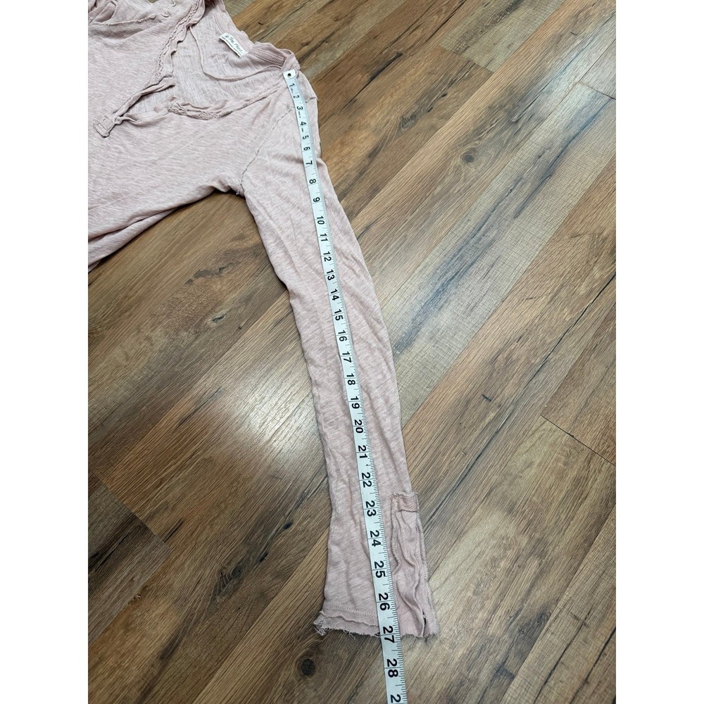 Free People‎ We The Free Linen Cotton Raw Hem Long Sleeve Top XS Pink - Picture 10 of 10